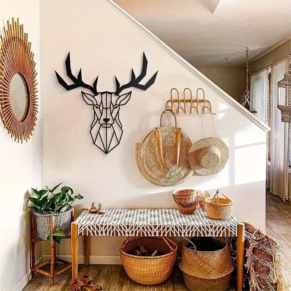 Black Metal Elk Design Wall Hanging Art Gift for Home Office Decor