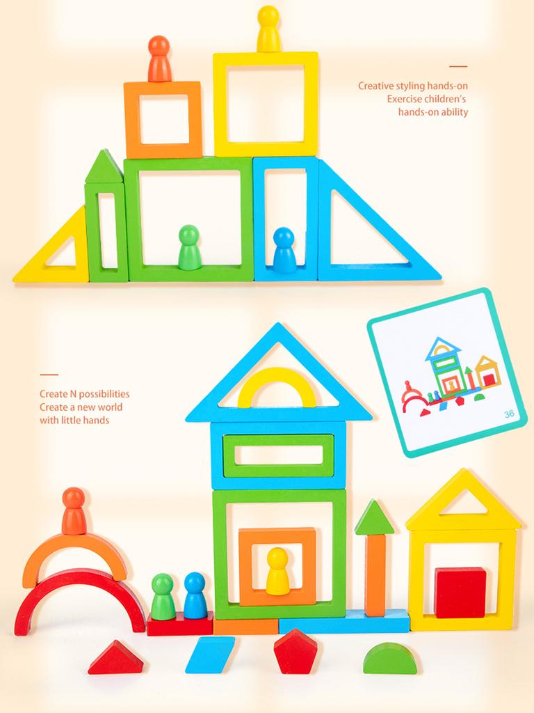 Wooden Rainbow Blocks Puzzle, DIY Educational Stack Blocks, Shape And Color Cognitive Toys, Early Education Puzzle Toy