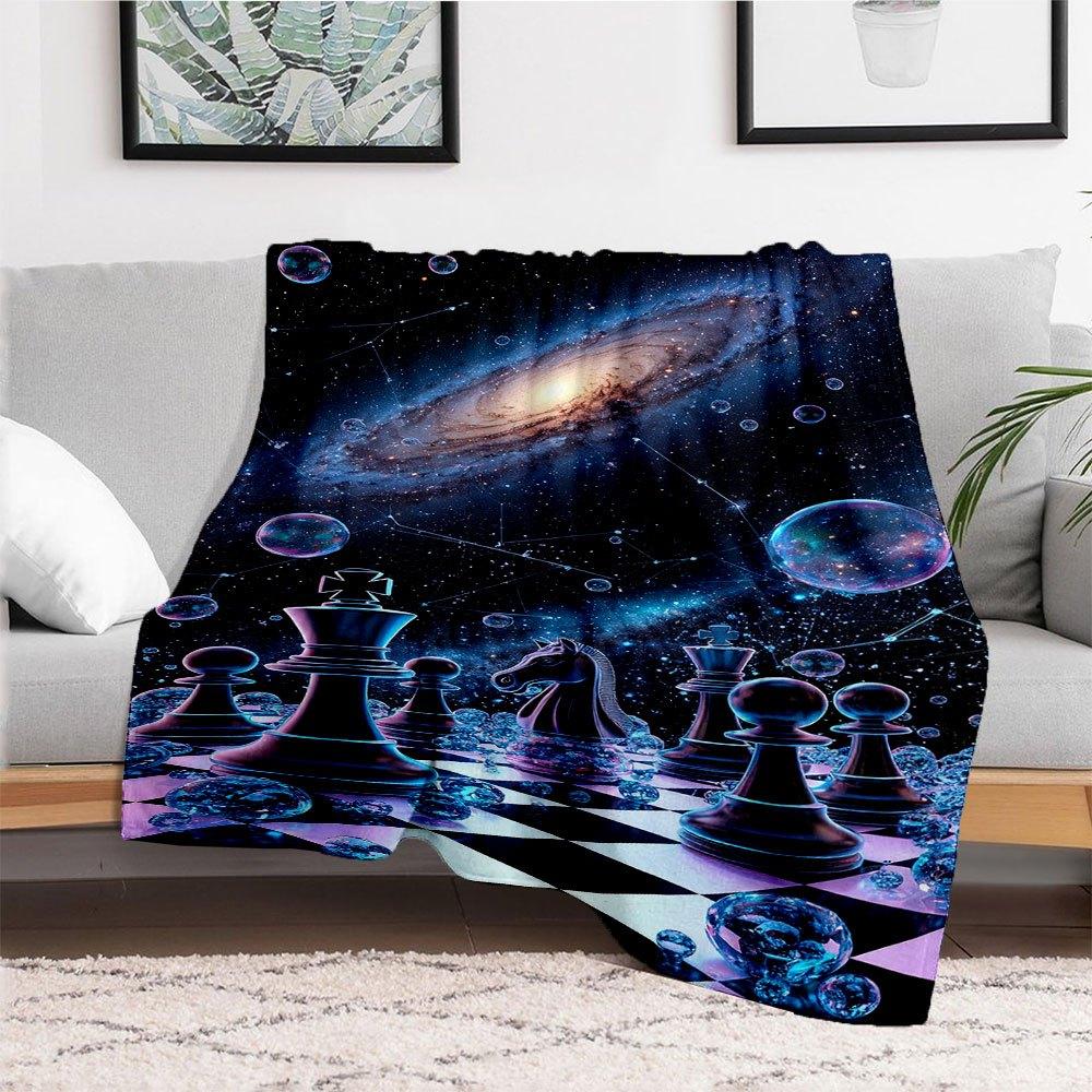 "Galactic Chess: Cosmic Board Game with Stars and Planets"Blanket Flannel Throw Blanket for Sofa, Bed, Travel, Camping, Office