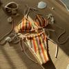 Women's Multicolor Striped Textured Halter Tie Two-Piece Bikini Swimsuit