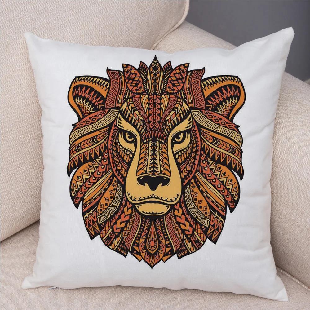 Short Plush 45*45 cm Cute Lion Pillow Case Cartoon Animal Square Cushion Cover for Sofa Home Decorative Printed Throw Pillowcase