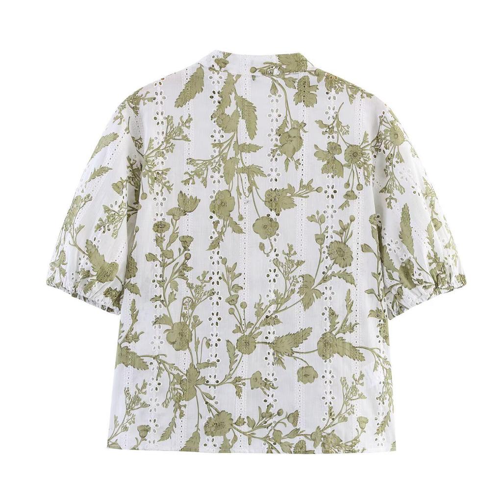 Summer Women's European/American Style Embroidery Print Top & Casual Shorts Set