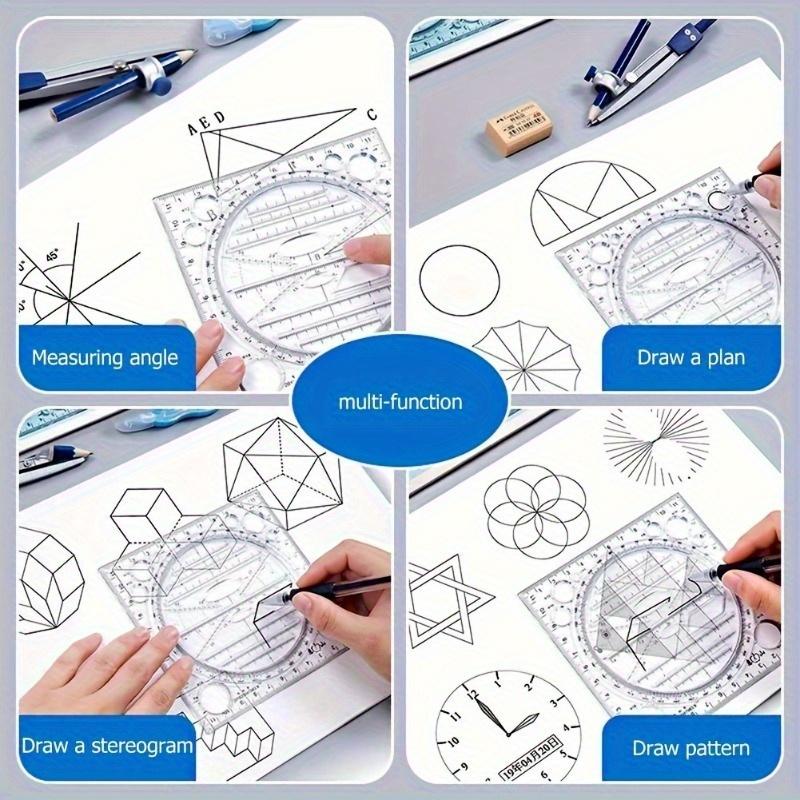 1pc Rotating Multifunctional Ruler for Quick Drawing of Circles, Geometric Shapes, Ruler Function Templates, Artifact Ellipses