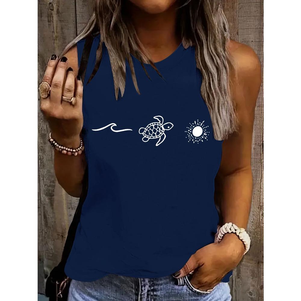 Short summer top fashionable multifunctional cartoon turtle print casual sleeveless vest