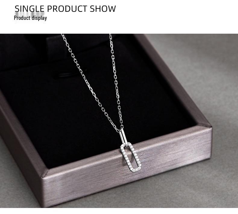 Banyan Tree S925 Silver Geometric Paperclip Necklace with Sparkling Diamond