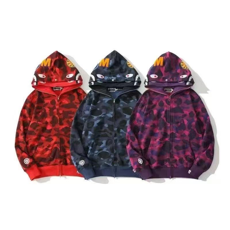 BAPE Žraločí maskáčová bavlněná vyšívaná mikina s kapucí