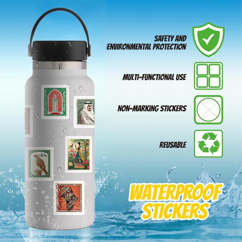 50pcs Postcard Stickers for DIY Scrapbook, Water Bottle, Suitcase Decoration, Waterproof