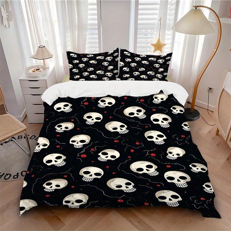 3pcs Skull Pattern Bedding Set, Breathable and Soft, Suitable for All Seasons, Ideal for Home Use, Suitable for Bedroom Decor 21145