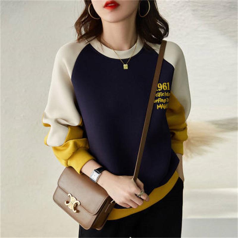 Women's Trendy 2023 Cotton Hoodie: Loose, Versatile, Patchwork, Color Block, Hoodless Top for Spring/Autumn