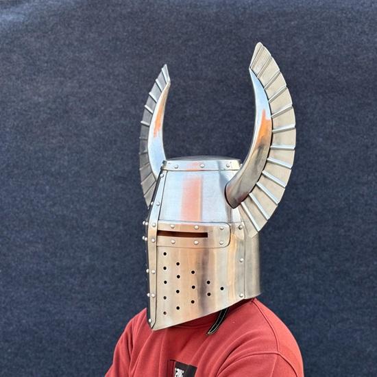 Medieval Horned Teutonic Knight Reenactment Great Helmet Medieval LARP, Cosplay, Costume , Display Best Gift for Love
