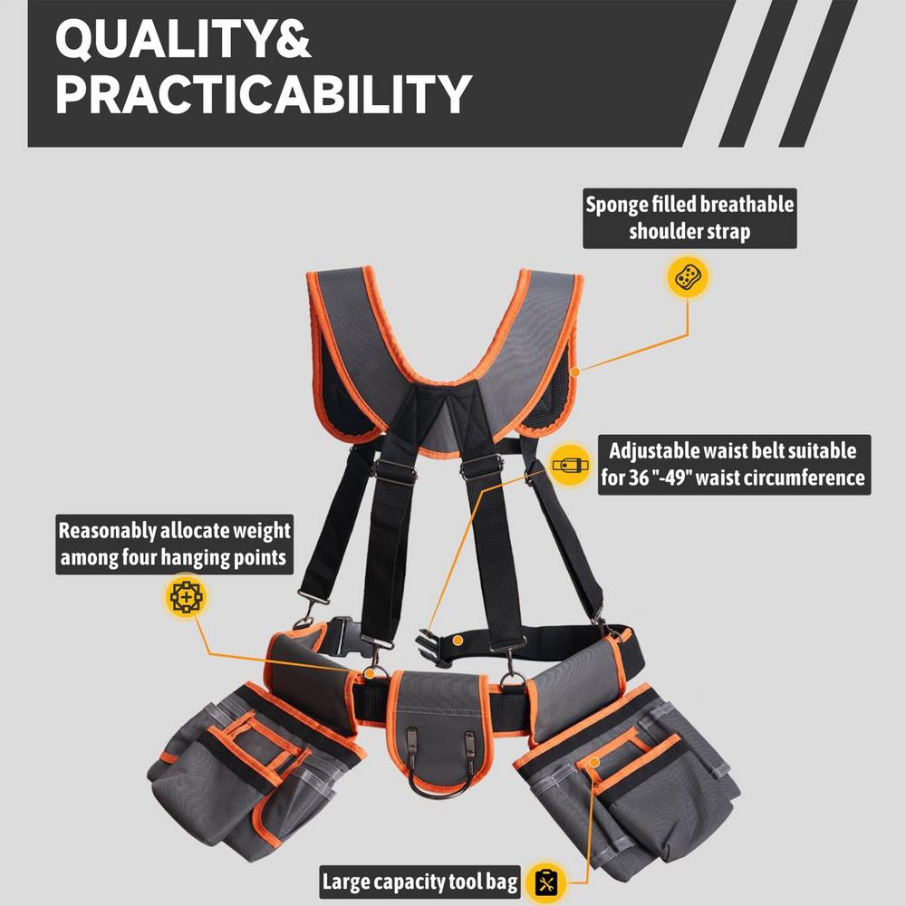 

Carpenter Belt Work Apron Adjustable Work Bags With Suspenders And 19 Pockets For Construction Sites Outdoor Maintenance Tasks
