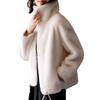 Women's Fuzzy Fleece Jacket Long Sleeve Stand Collar Full Zip Up Sherpa Coat Fall Winter Warm Jacket with Pockets