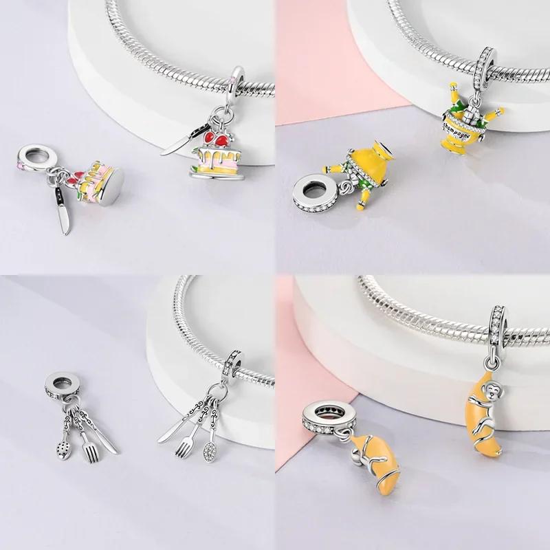 Copper Metal Birthday Cake Love Charm Bead Components Chocolate Banana Bead Components Compatible With Authentic Original Bracelets Do It Yourself
