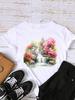 (Asian Size) watercolor flower trend cute T Shirt Fashion Women Print Lady Female Graphic Casual Short Sleeve T-shirts Tee Top Clothing