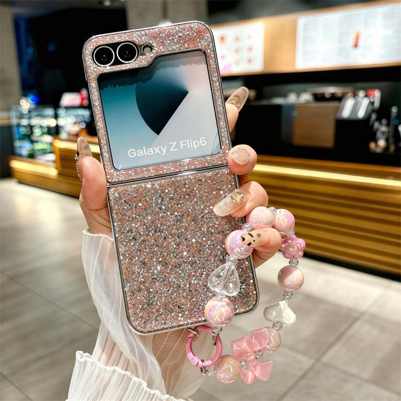 Tide Brand Glitter Is Suitable for Galaxy Samsung Zflip7 Mobile Phone Case Zflip5 Folding Screen Lanyard Anti-drop Protective Case