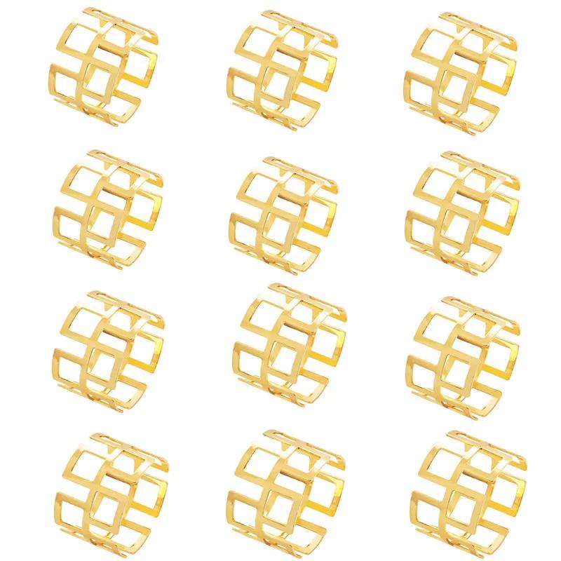 12pcs Back Pattern Wedding Napkin Rings Table Decoration Hollow Out Family Gatherings Everyday Use Napkin Buckle Holder