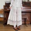 Damen Japanese Style Baumwolle Leinen Spitze Patchwork Weitbeinige Hosen