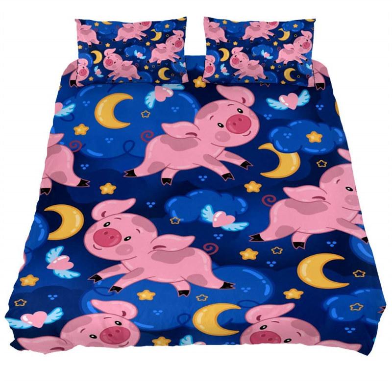 Tegneserie Nydelig Gris Dynetrekk Kawaii Dyr Sengetøy Sett King Mikrofiber Gårdshus Dyrelivstema Dyne Trekk Putetrekk