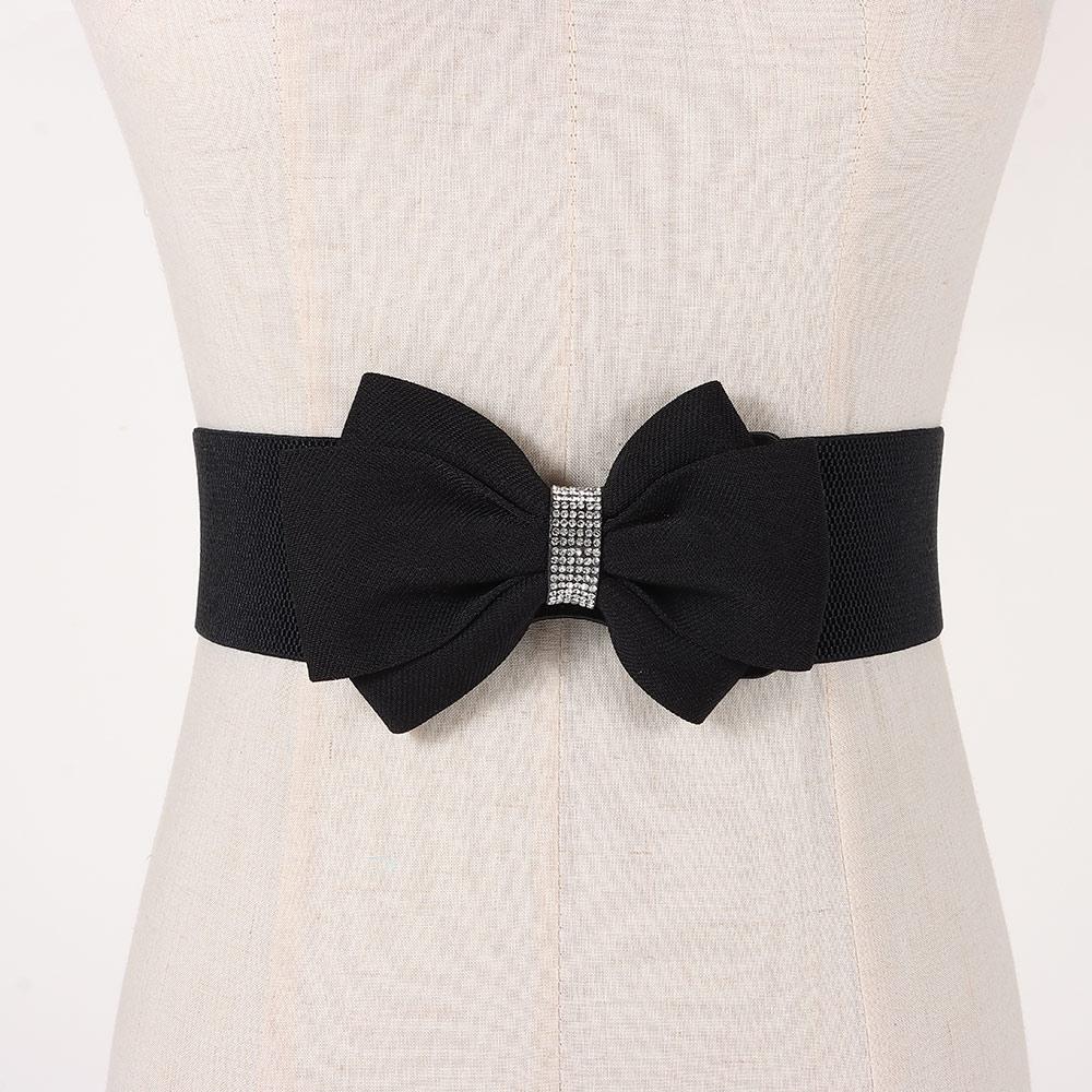 Solid Color Elastic Bow Belt Adjustable Buckle Bowknot Waistband Dress Coat Accessories