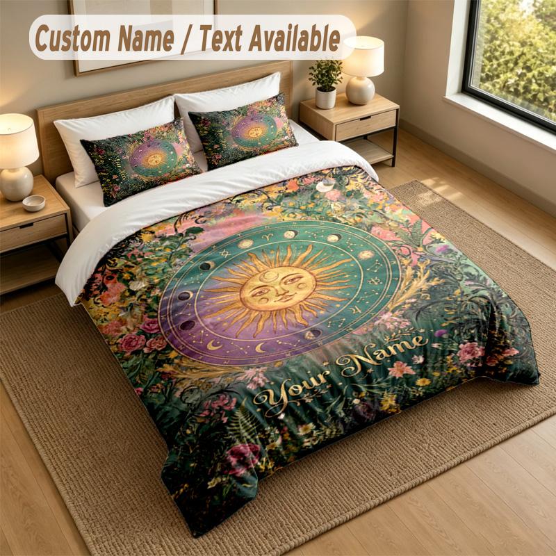 Floral Garden Theme Personalized 3Pcs Bedding Set Custom Text & Name 1 Sheet 2 Pillowcases Household Bedding 1pc