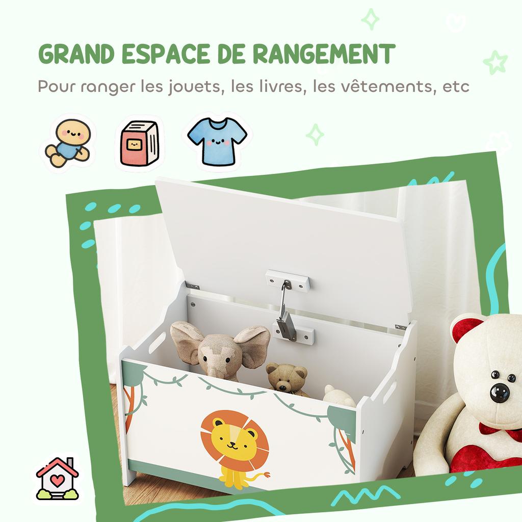 Coffre à jouets avec couvercle, Charnières de sécurité et poignées rainurées, Organisateur de rangement pour jouets pour enfants, Salon, Salle de jeux, Vert