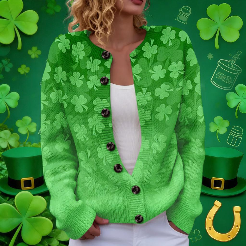 LXF-YK52 Crew Neck Cardigan St. Patrick's 3D Printed Sweater New Knitted European beautiful woman