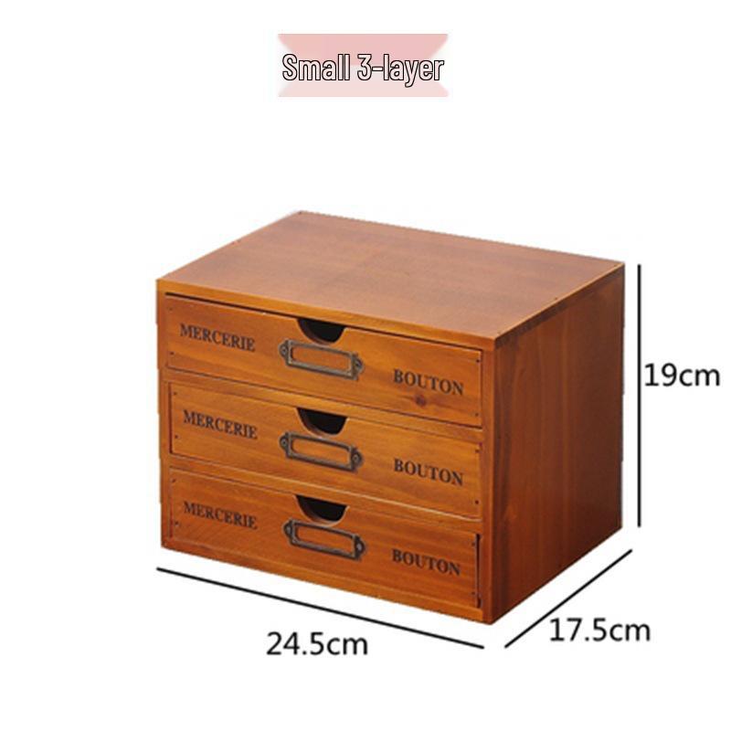 Solid Wood Multi-Layer Office Desk Organizer and Cosmetics Storage Box