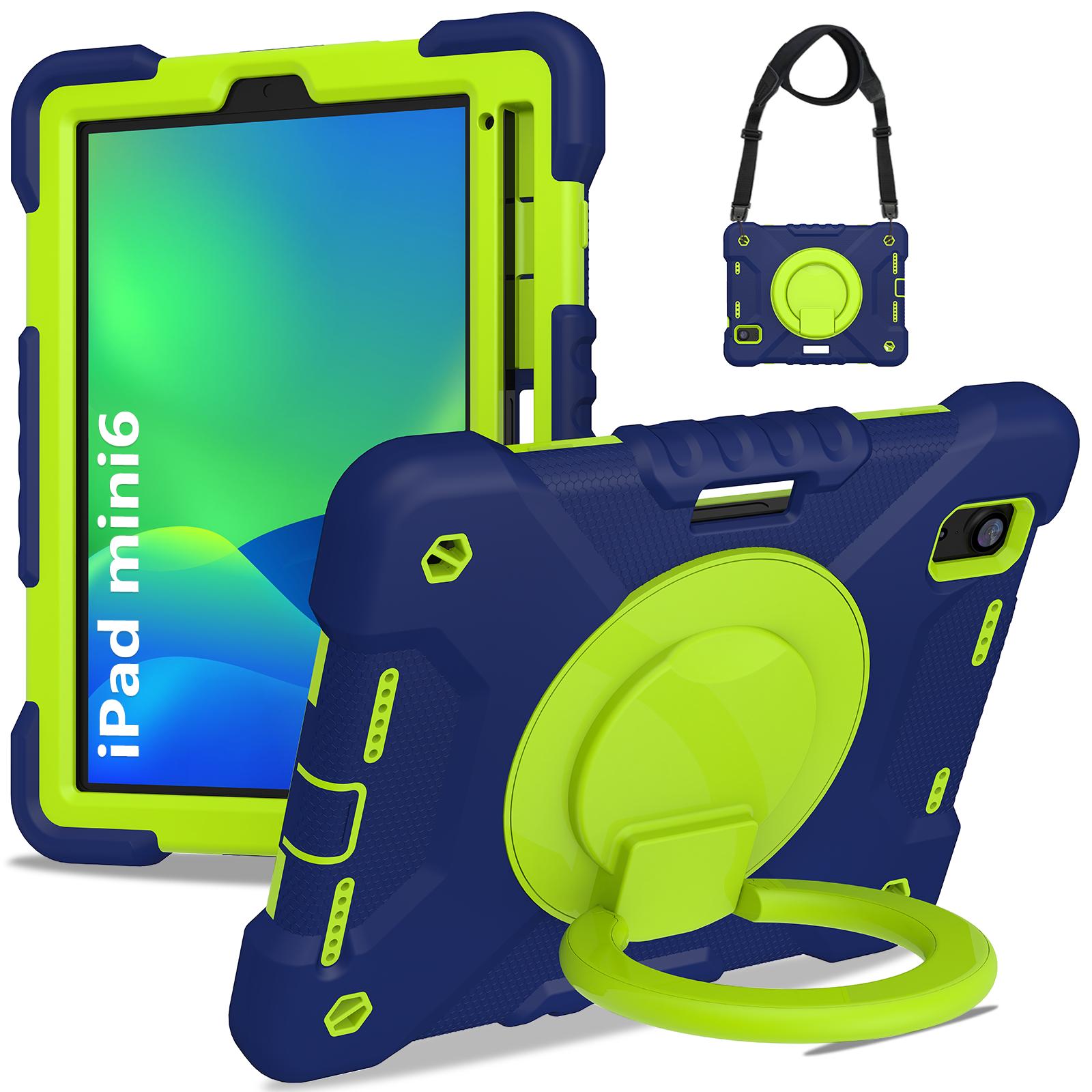 

Hybrid Stand Case Universal for IPad Mini 7 2024 A17 Pro Mini 6 2021 8.3 Inch Cover with 360 Rotating Handle Grip Shoulder Strap iPad Mini 6 2021