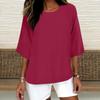 Women's Fashion Solid Color Casual T-Shirt Seven Sleeve Round Neck Cotton Top