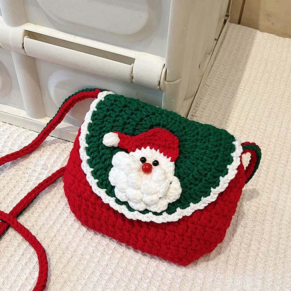 Elk Deer Woven Square Pouch Bow Contrasting Colors Purse Portable Christmas Crossbody Bag  Kids