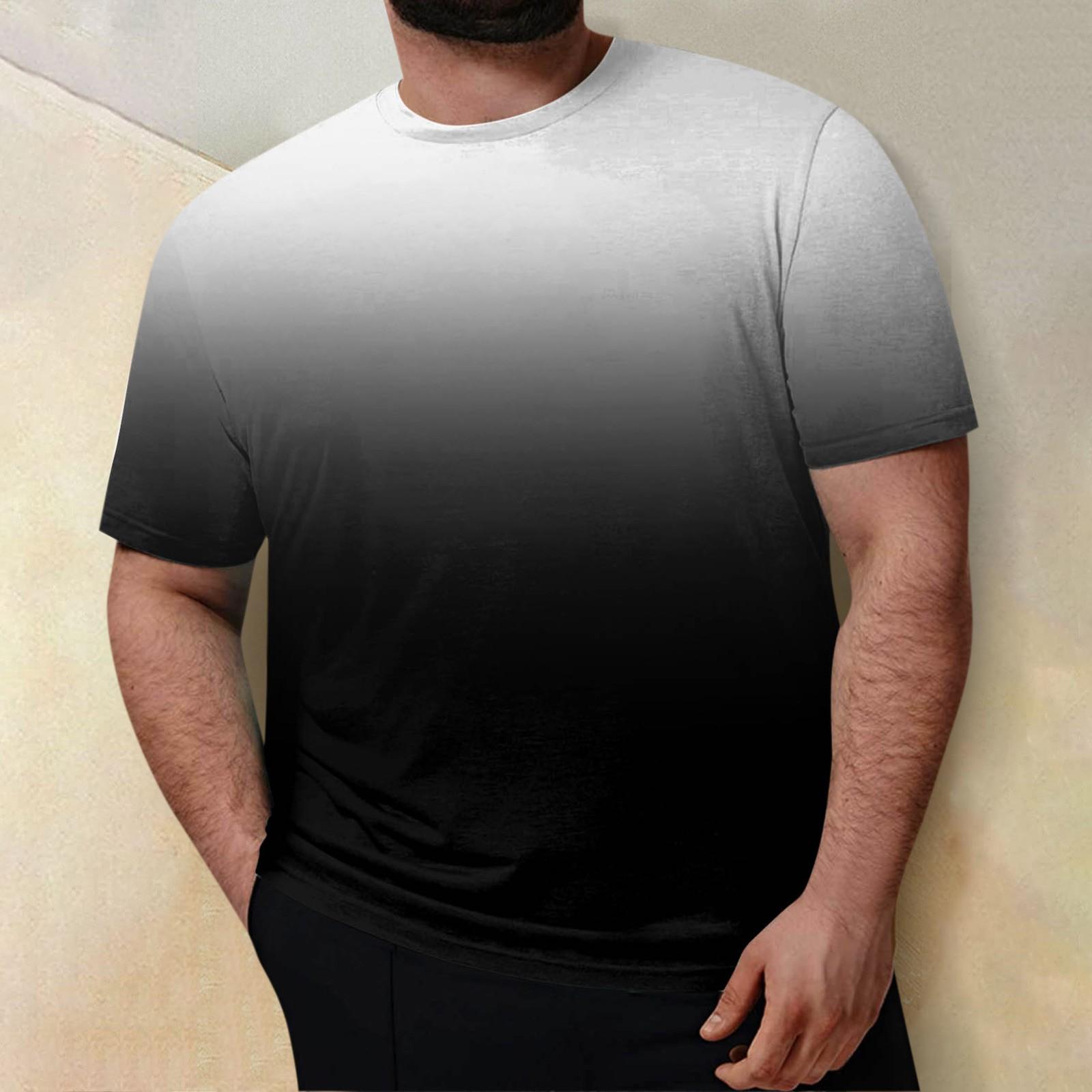 Плюс размер Мужская повседневная футболка с коротким рукавом и принтом с круглым вырезом блузка топы XXL чёрный 1479₽