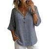 Women V Neck Button Front Loose Fit Casual Blouse Three Quarter Sleeve Lightweight Top for Everyday Wear