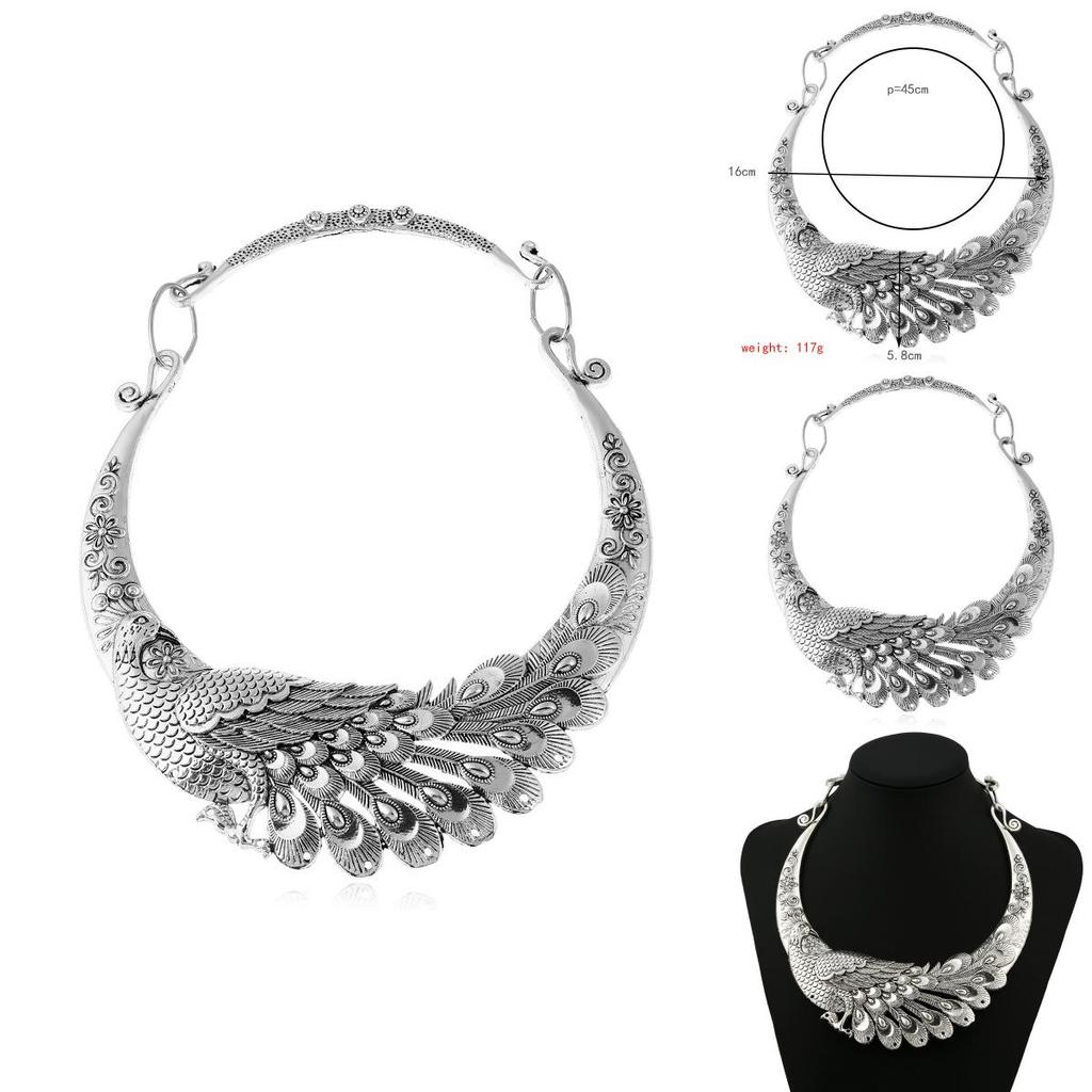 Ethnic Style Peacock Pendant Necklace With Silver Coating For Casual Office Wear