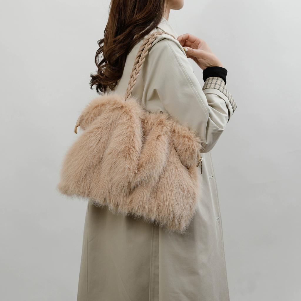 Women's Faux Rabbit Fur Plush Shoulder Bag, Soft Fluffy Shoulder Handbag, Elegant Cloud Bag for Fall & Winter, Perfect Christmas Gift