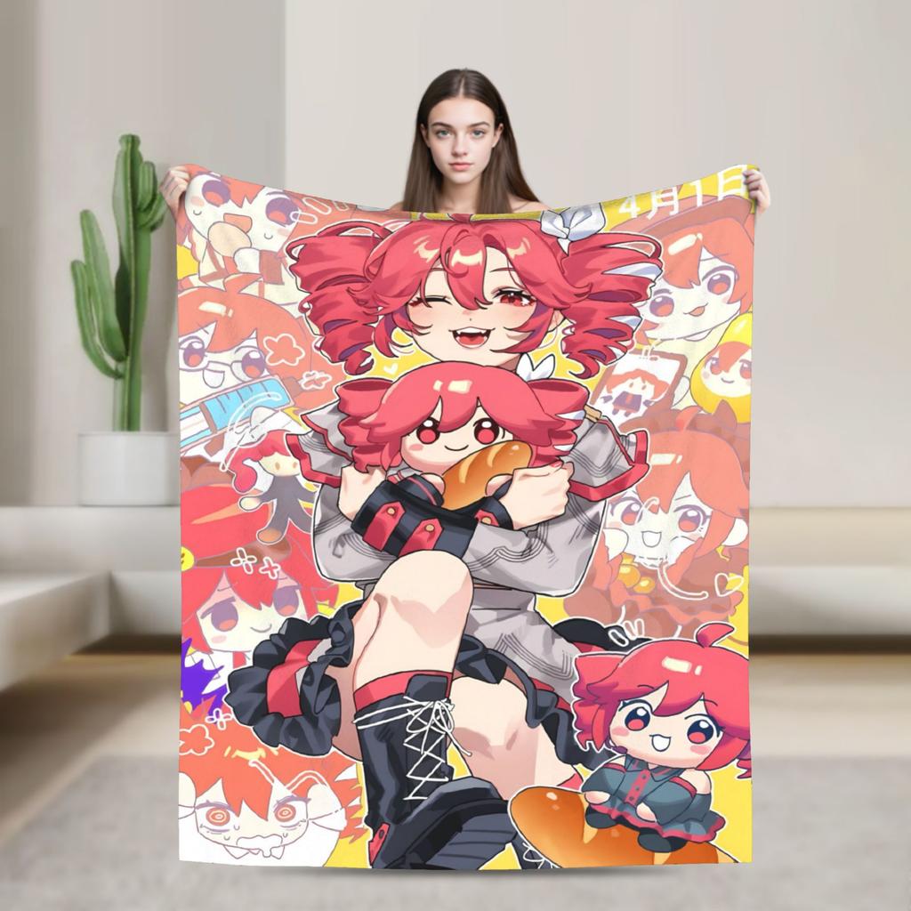 Teto Kasane Chibi Cartoon Anime Blanket Warm Novelty Plush Throw Blanket For Couch Chair Sofa Bed Flannel Bedspread Bed Cover
