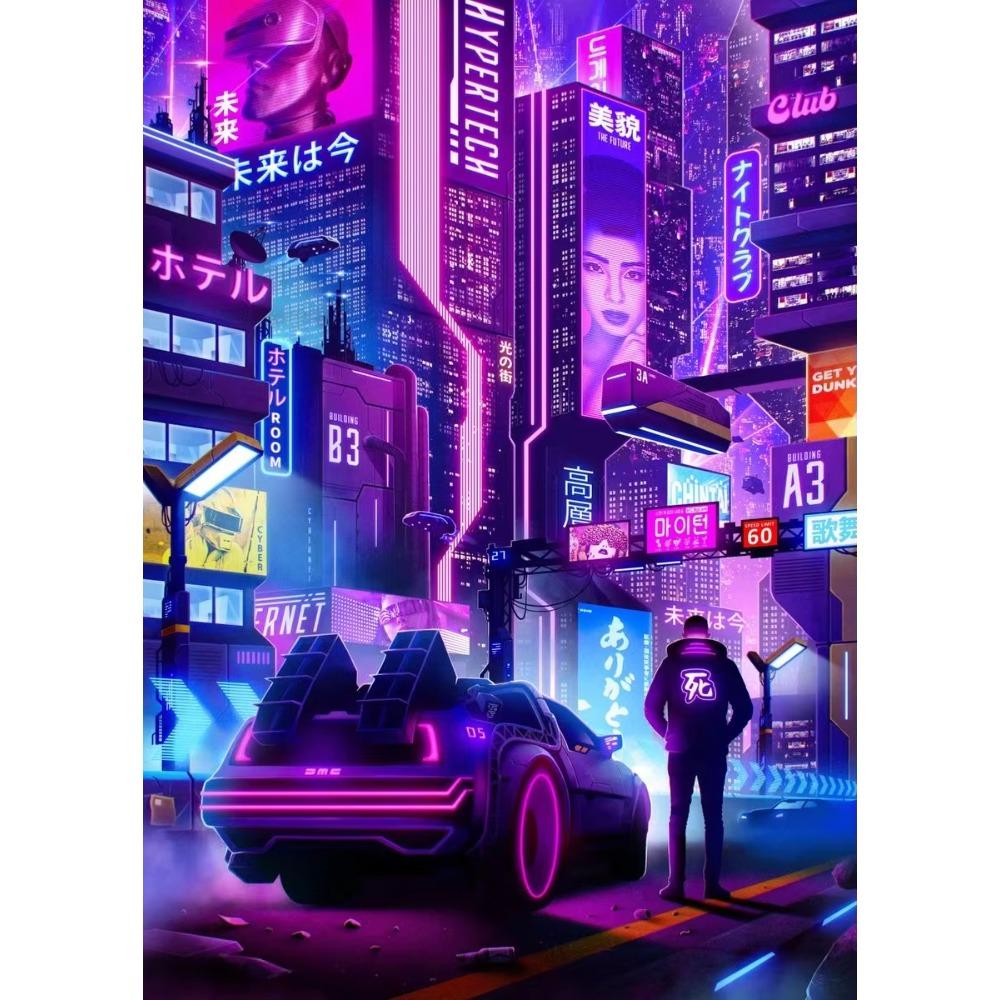 Future Cyberpunk City Poster Punk Style Night City Street Scenery Canvas Wall Picture for Living Room Decor Cuadro
