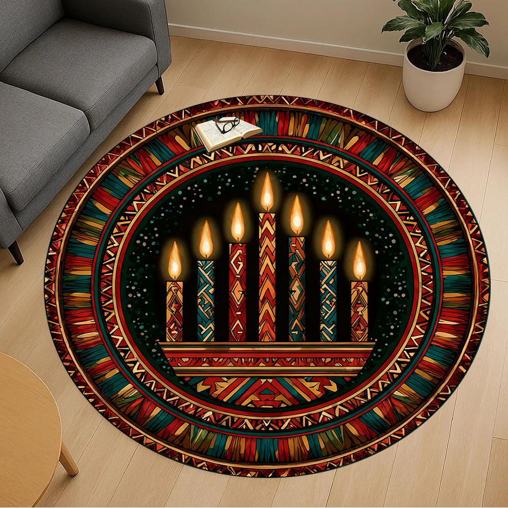 1PC candles pattern Office Round Area Rug, Under Office Chairs Bedroom Living Room Home Decor, Carpet for Office -1110163