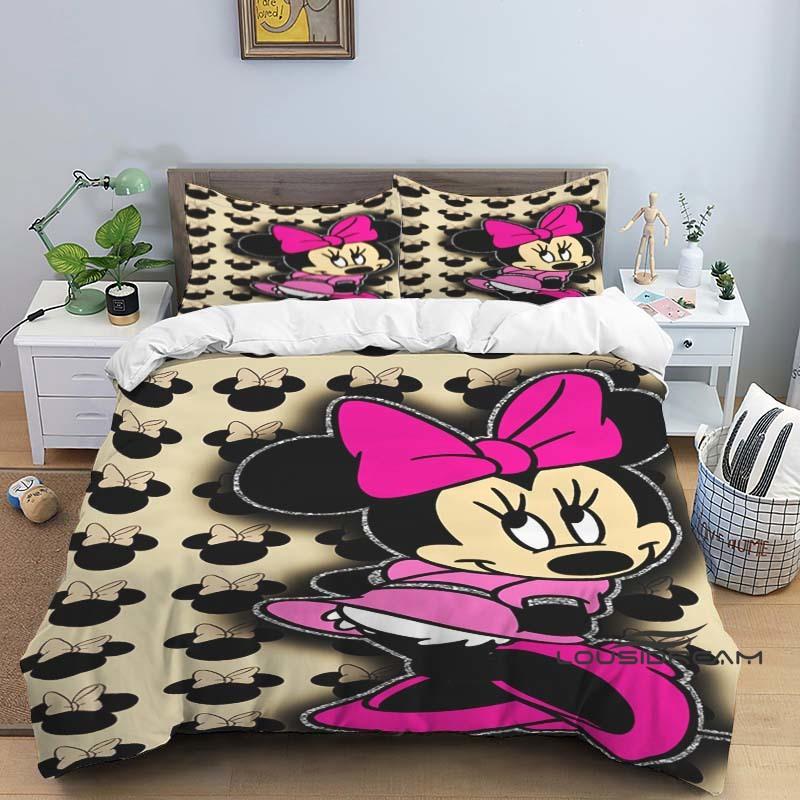 Minnie Mouse 3-piece cartoon bedding set, exquisite bedding set for adults and children, double and single beds, large size,