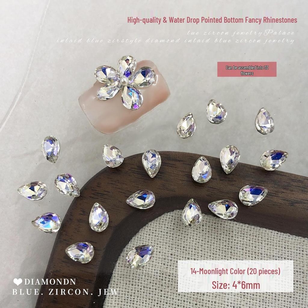 Champagne Pink Rhinestone Flower Nail Art Decorations: Sparkly, Colorful, Five-Petal Design with Pointed Back