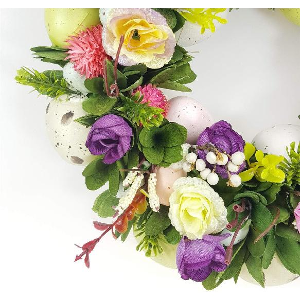 DearSun 11.2" Spring Wreath Easter Wreath with Flowers, Eggs, Green Leaves and Twine, Hanging on Home Indoor Outdoor Front Door Wall