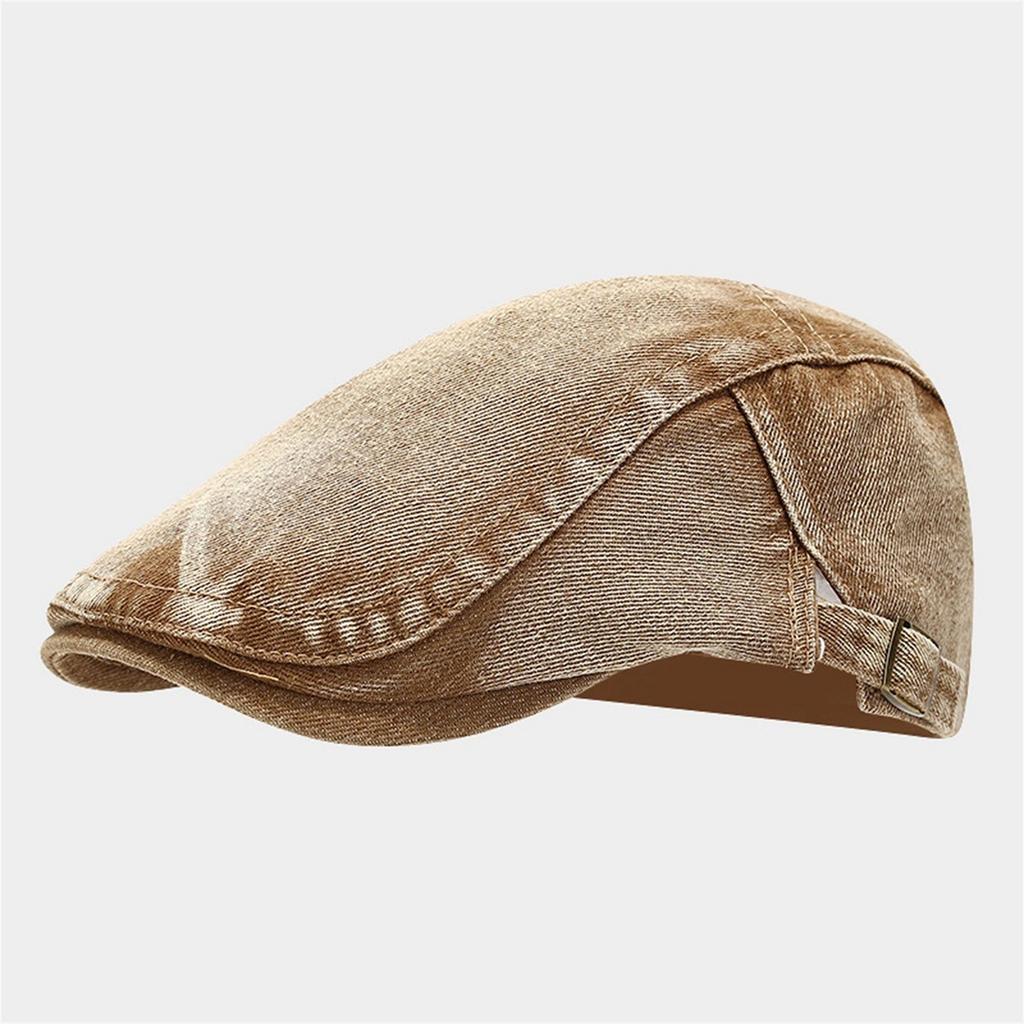 Washed Distressed Denim Work Cap Reverse Beret