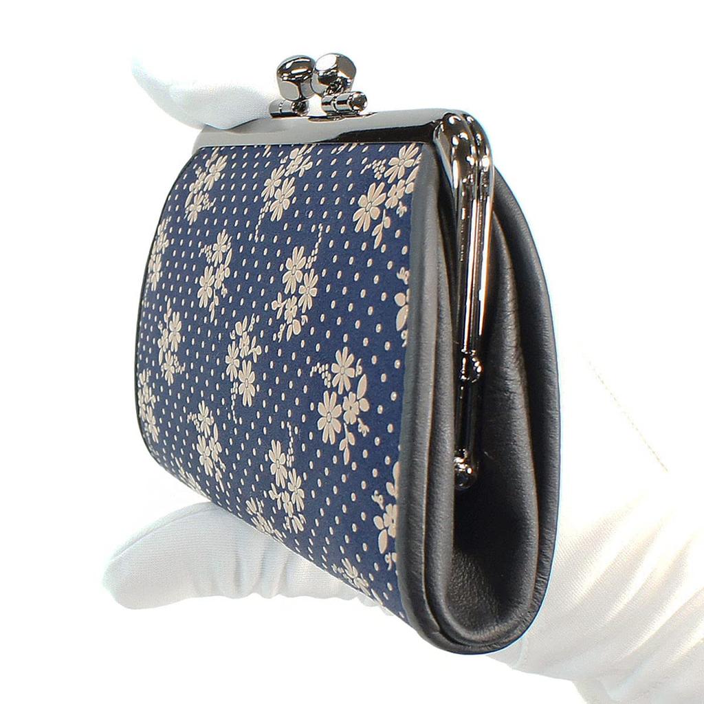 Indenya Inden Coin Purse, 340, Parent and Child, Deerskin, Navy Blue with White Lacquer, Cosmos Pattern, 1501-14-175