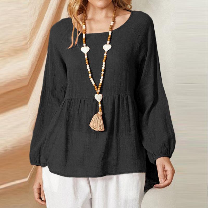 New Summer Women's Doll Shirt Loose Top Lantern Sleeves Imitation Cotton and Linen Shirt