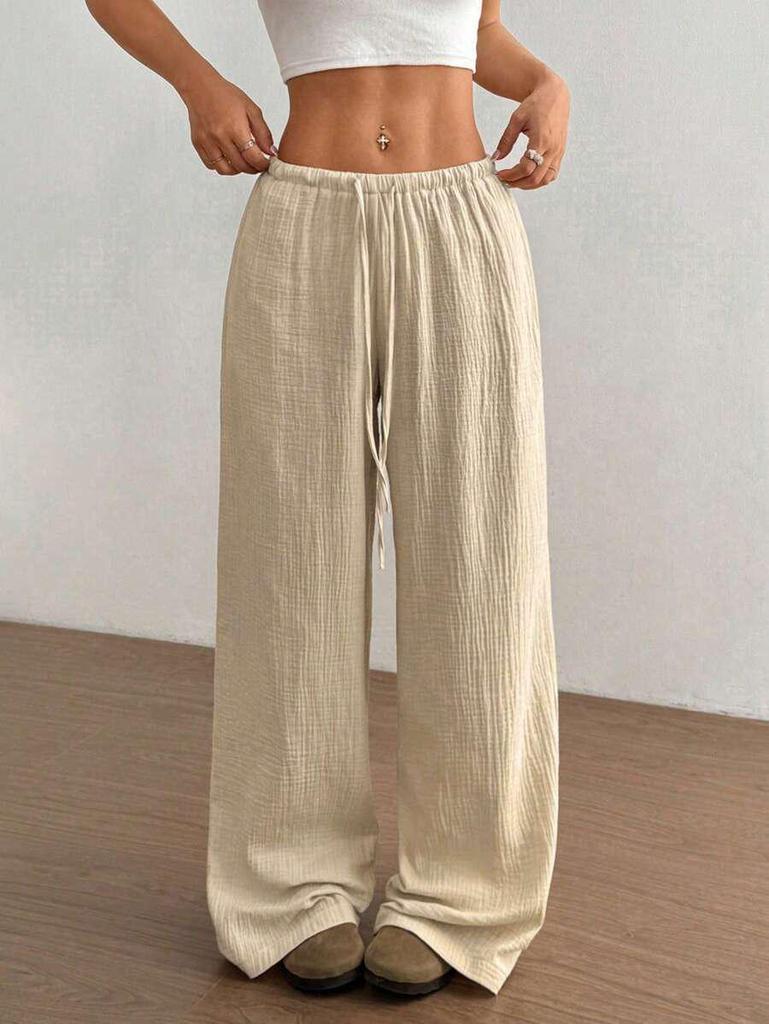 2026 Summer Women's Crinkled Cotton High-Waist Casual Trousers