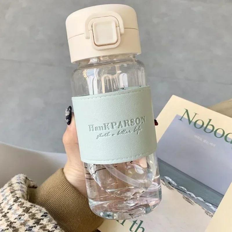 500ml Leak-proof Water Bottle with Straw Portable Student School Food Grade Plastic Water Cup Modern Simple Style Juice Beverage