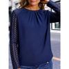 Women's Elegant Lace Patchwork Blouse Ruched Crew Neck Long Sleeve Satin-like Casual Commuter Top