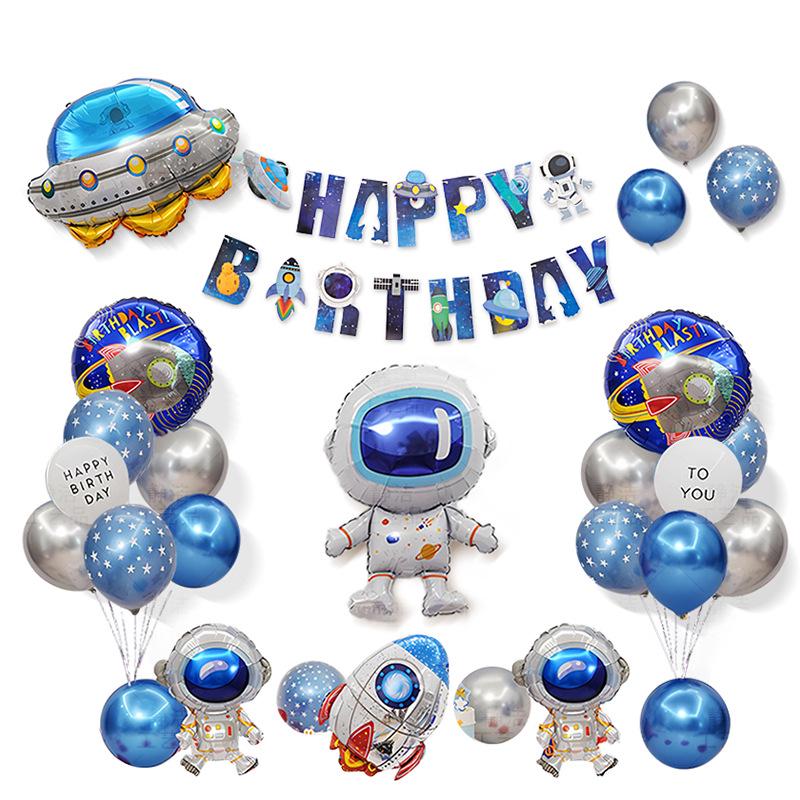Space Astronaut Birthday Balloon & Backdrop Set for Boys