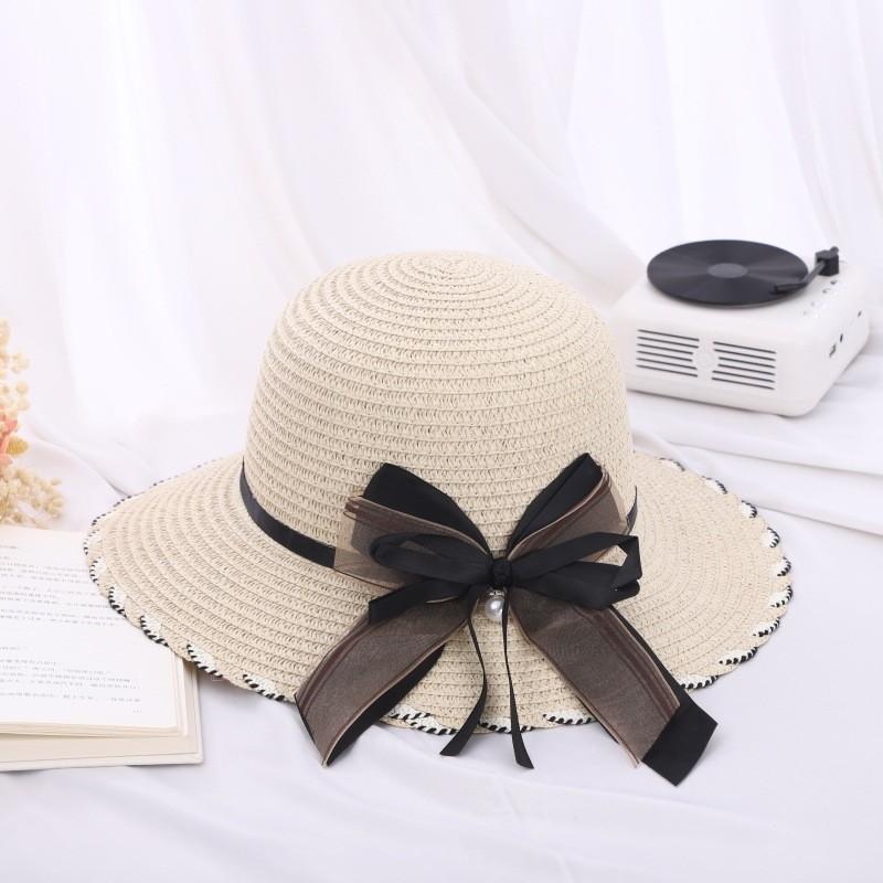 Polyester Sun Hat With Large Brim And Bow For Summer Beach Outings