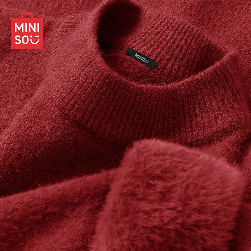 

MINISO Men s Plush-Lined Mock Neck Knit Sweater L