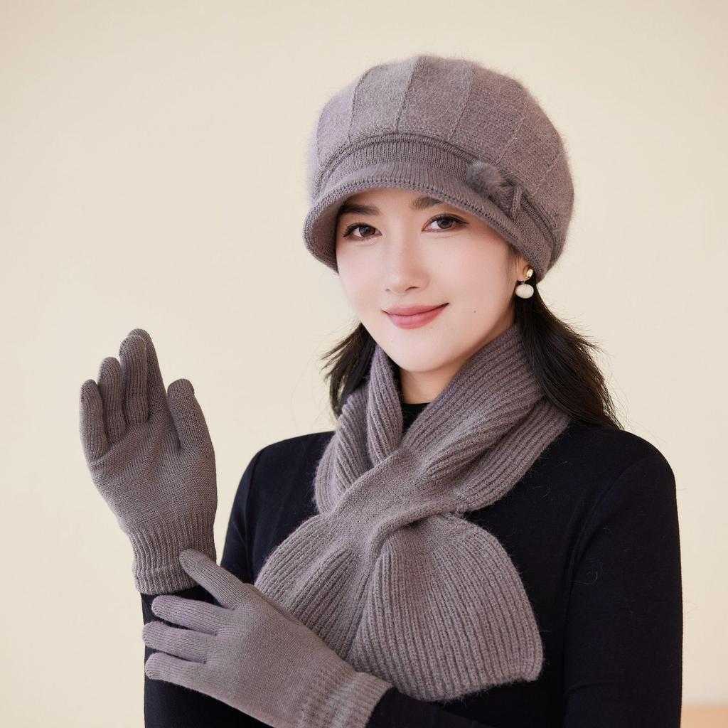 Autumn and Winter Middle Aged and Elderly Mother's Hat Rabbit Plush Woolen Hat Old Lady Duck Tongue Lady Plus Velvet Warm Knitted Hat